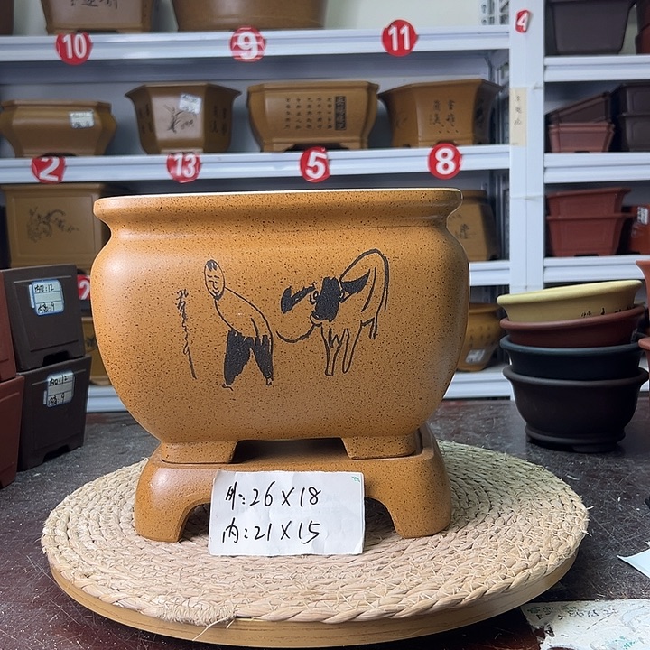 紫砂花盆蛇年大吉