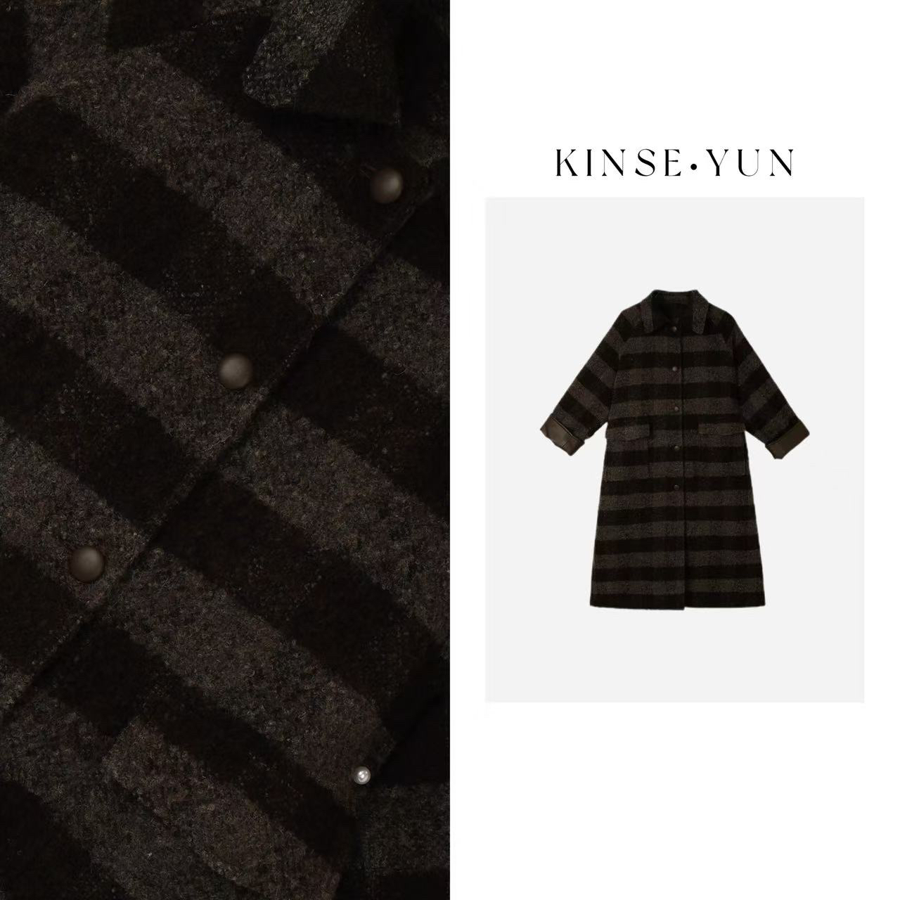 KINSE YUN  『知己大衣』黑巧慕丝羊驼毛混纺圈圈大衣外套QD1979