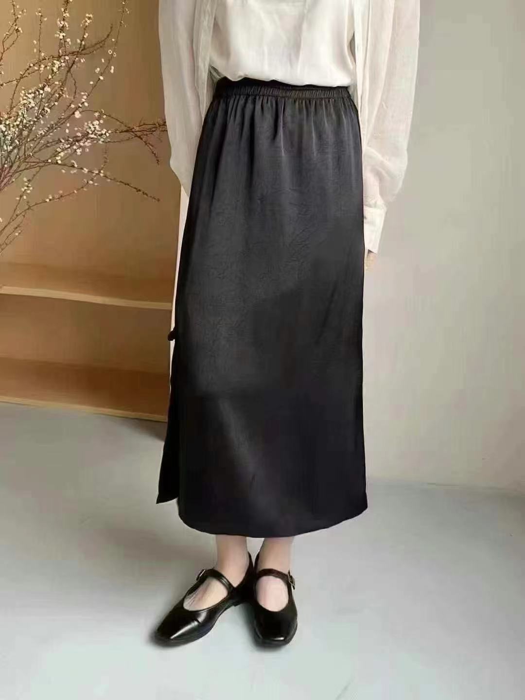 【娜姐家】气质显瘦提花醋酸后开叉半身裙