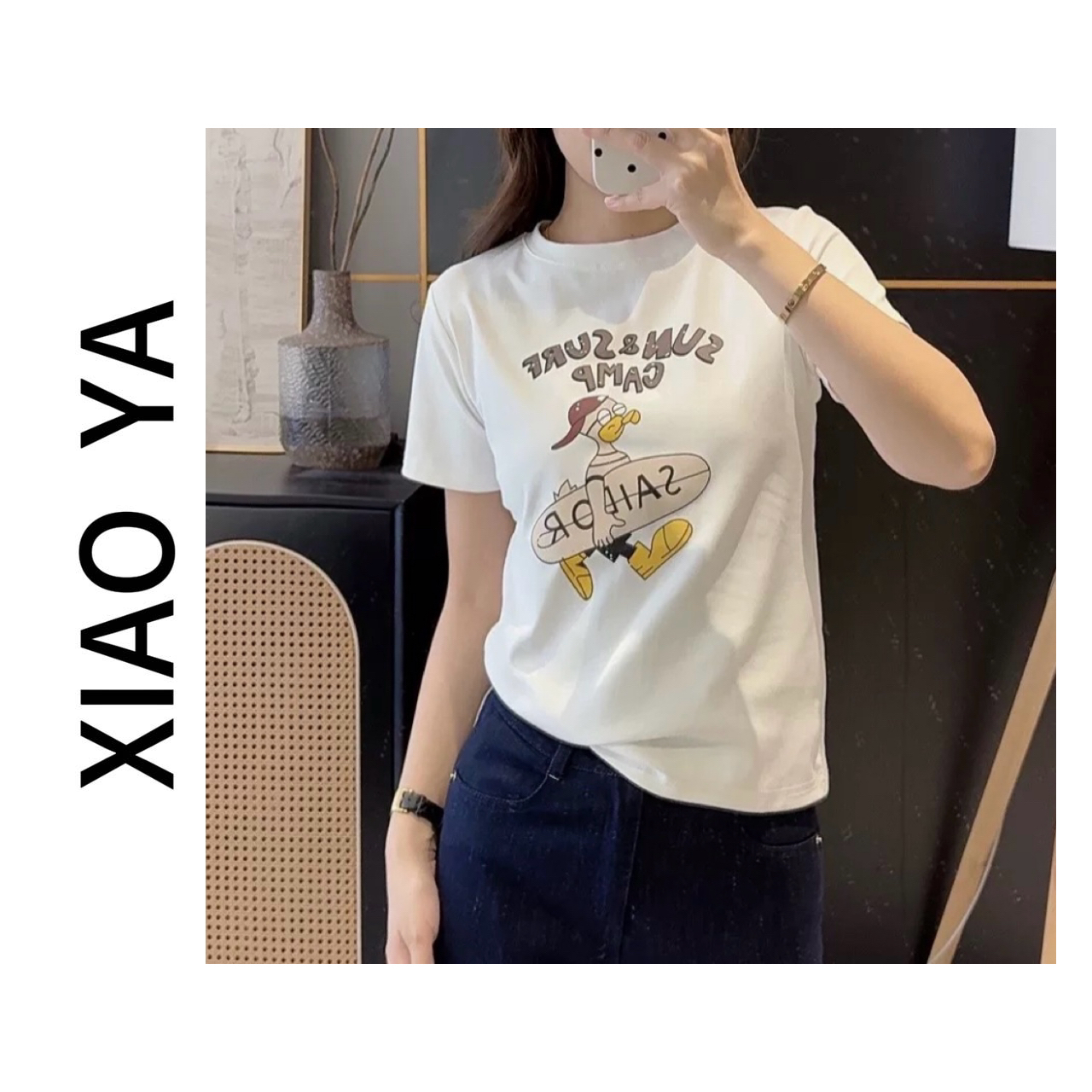 6607夏季新款休闲简约卡通滑板小狗显瘦百搭T恤