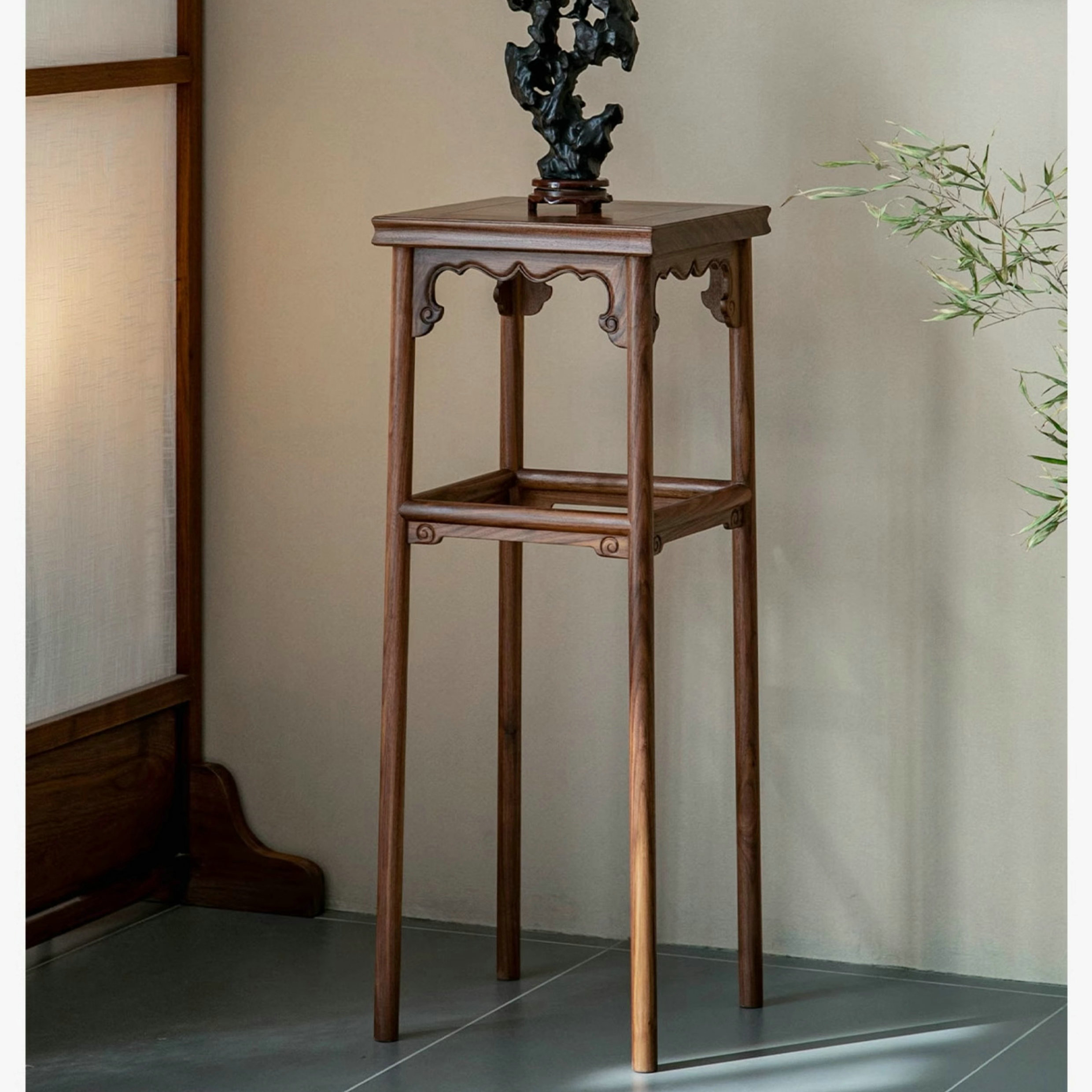 宋徽宗赵佶同款花架老榆木花几宋氏美学角几落地客厅茶室