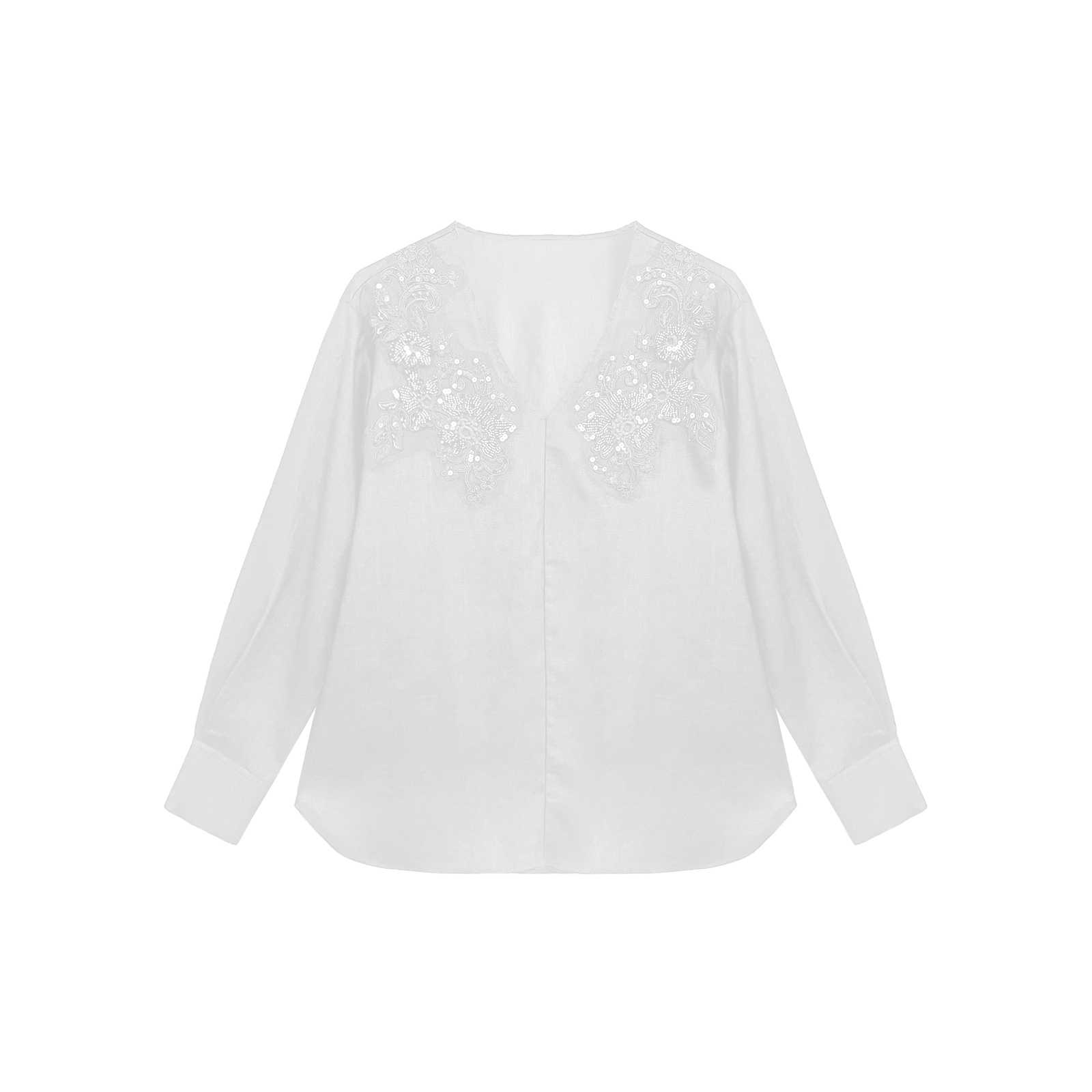 ROYAL MARY高奢时尚优雅舒适百搭经典蕾丝印花亚麻衬衫AMF176