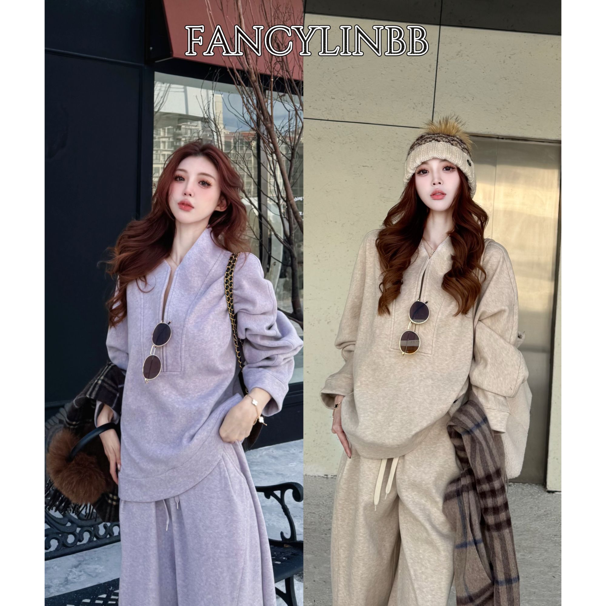 【老钱女】林北鼻·羊毛➕棉加绒高级感显瘦拉链卫衣长裤套装