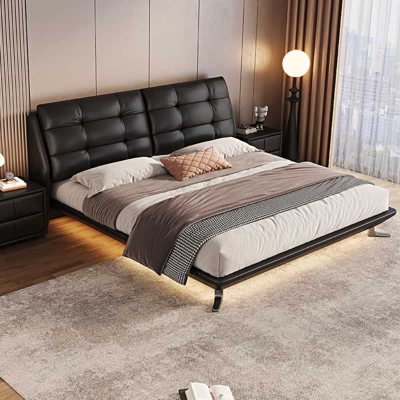 棉花糖升级款现代简约大床意式轻奢软包主卧齐边高脚皮床