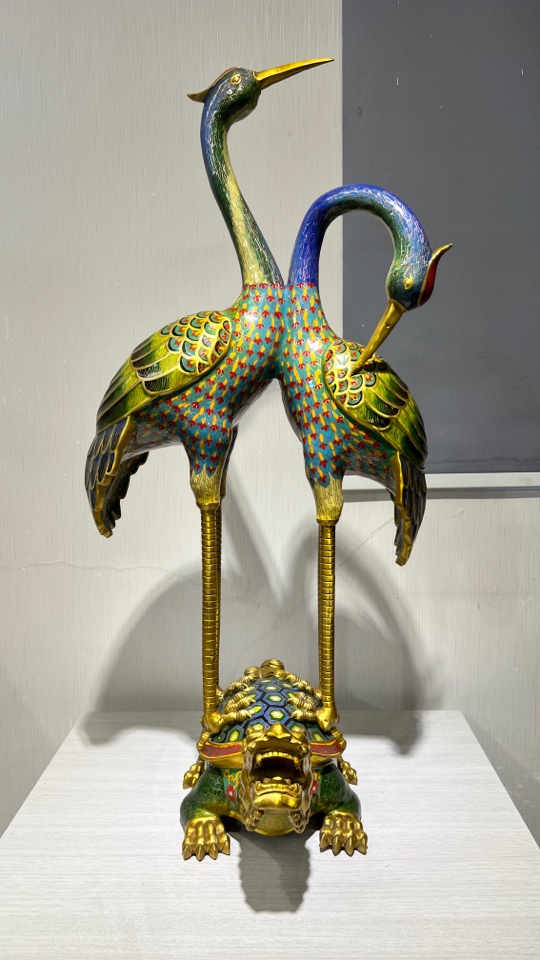 精品高端铜胎掐丝珐琅仙鹤高88厘米宽40厘米