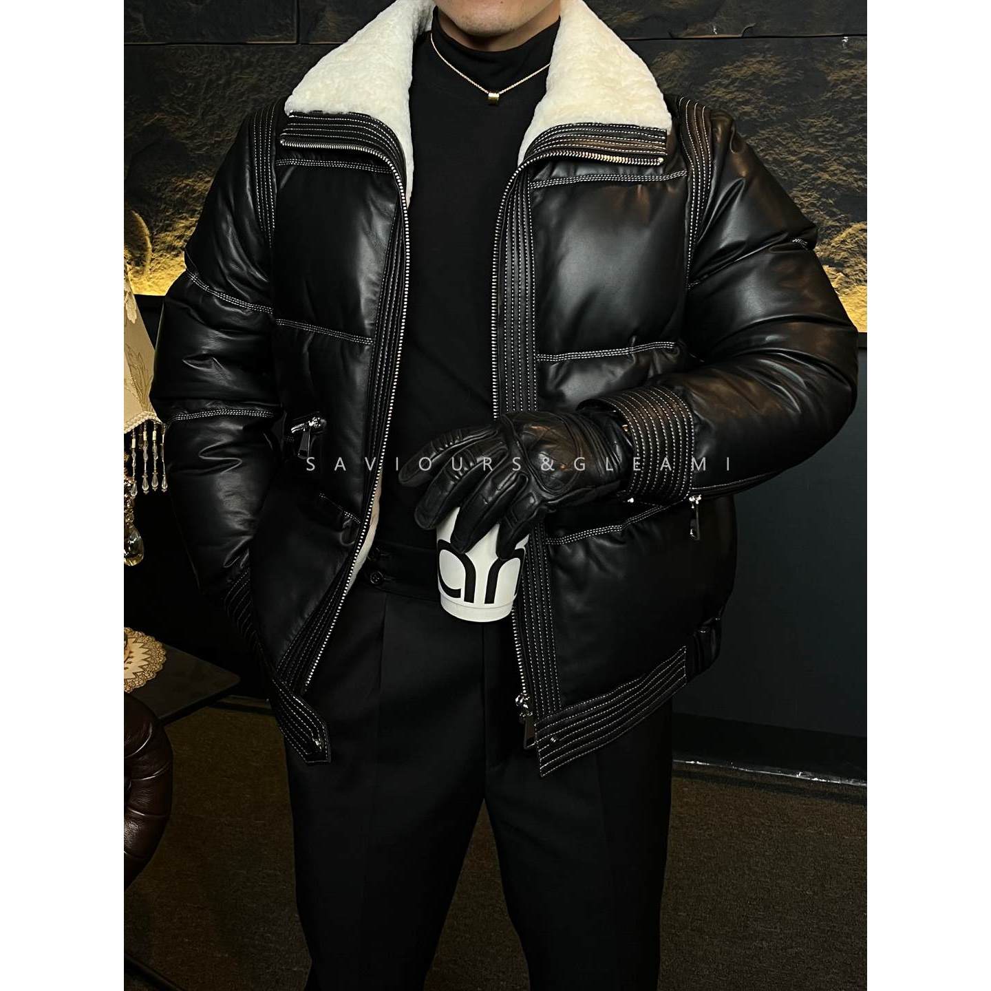 瑞士Vintage古着典藏款潮牌男装真皮绵羊皮鹅绒冬季保暖外套22623