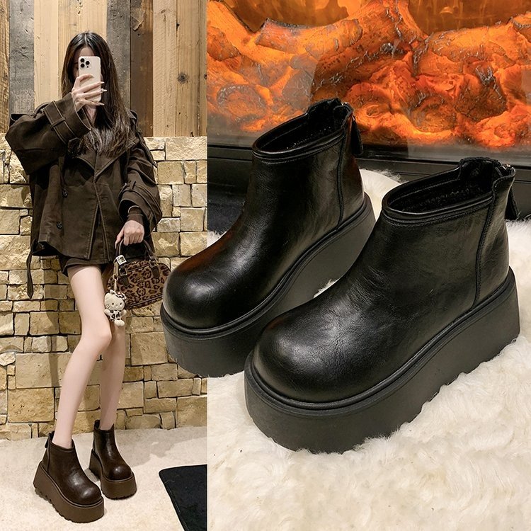 2025跟高7厘米时尚皮面勃肯短靴加绒