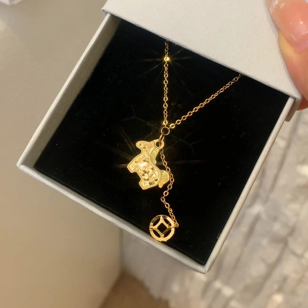 纯铜项链 马上有钱碎冰冰小马铜钱项链女高档配饰锁骨链