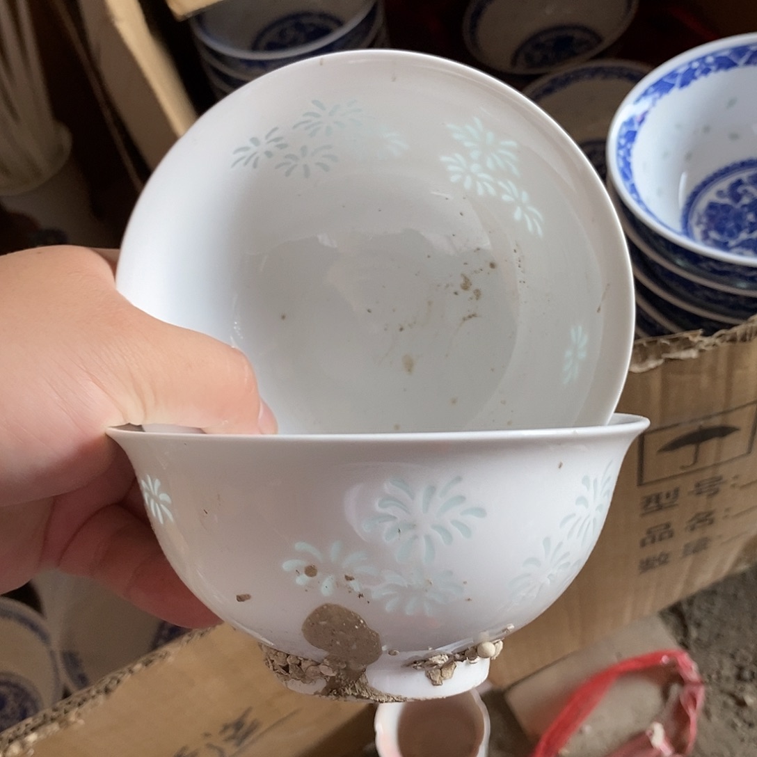 摆件4.5寸青花玲珑瓷碗