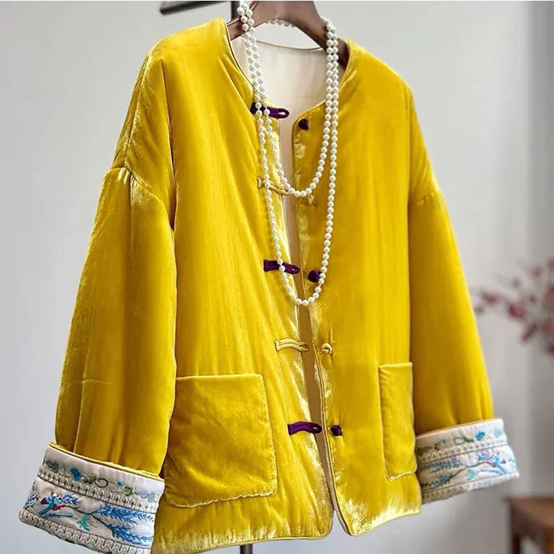 2025年秋季新款新中式国风版盘扣黄色外套女高端年轻款民族风唐装