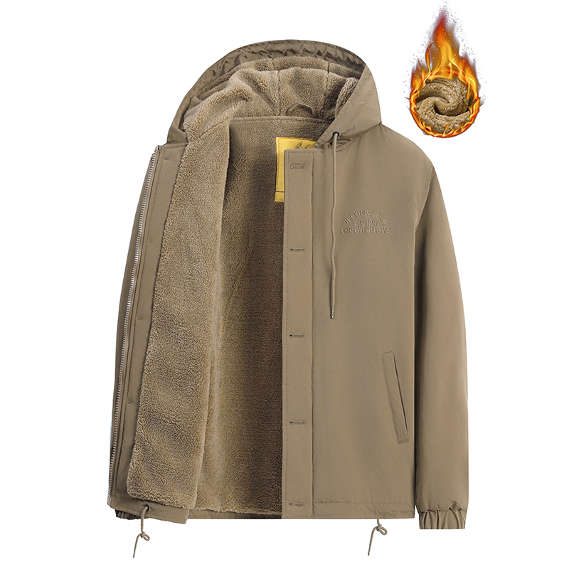 JIPUDUN/詰譜噸久久男装冬季保暖加厚毛绒棉衣户外连帽宽松大码