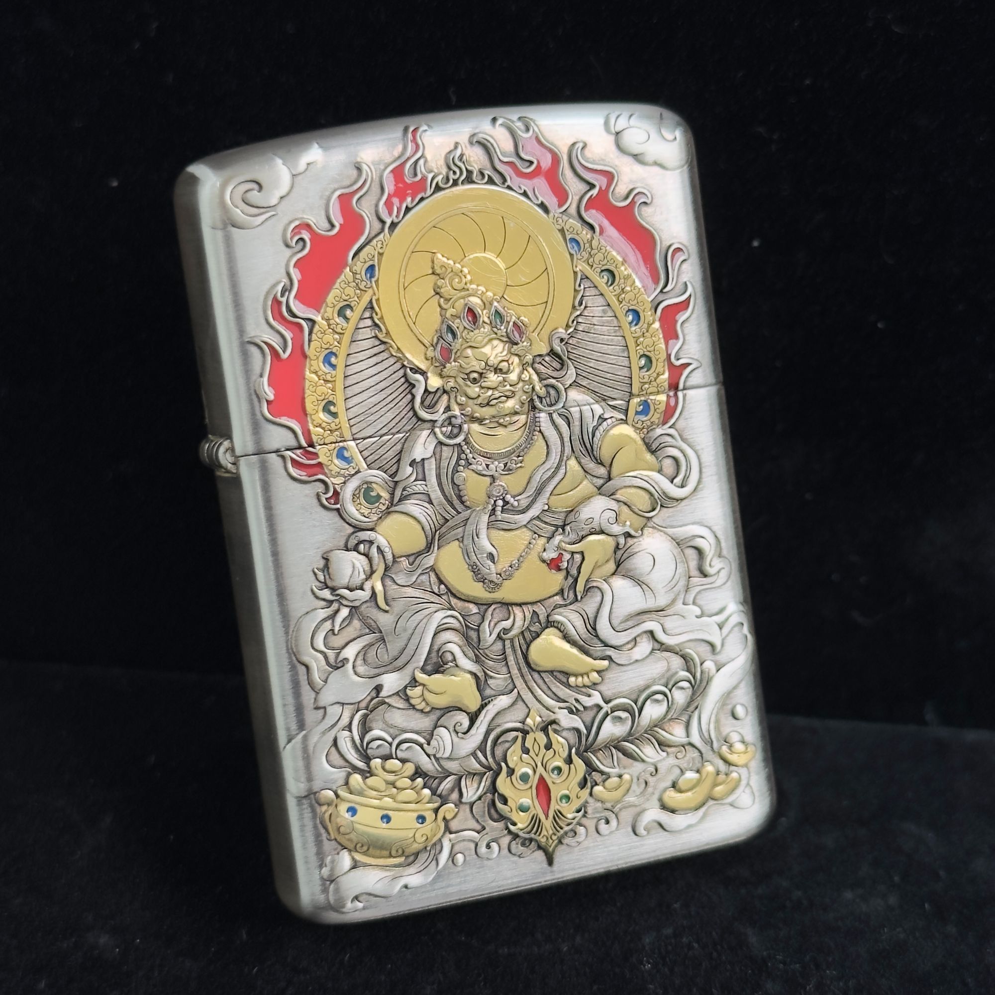 ZORRO佐罗902S-星火-【黄财神】镀银鎏金珐琅彩双面浮雕防风打火机