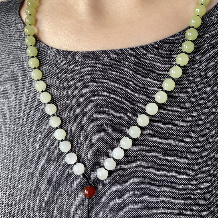 天然和田玉黄口料柠檬黄圆珠珠链时尚百搭挂绳