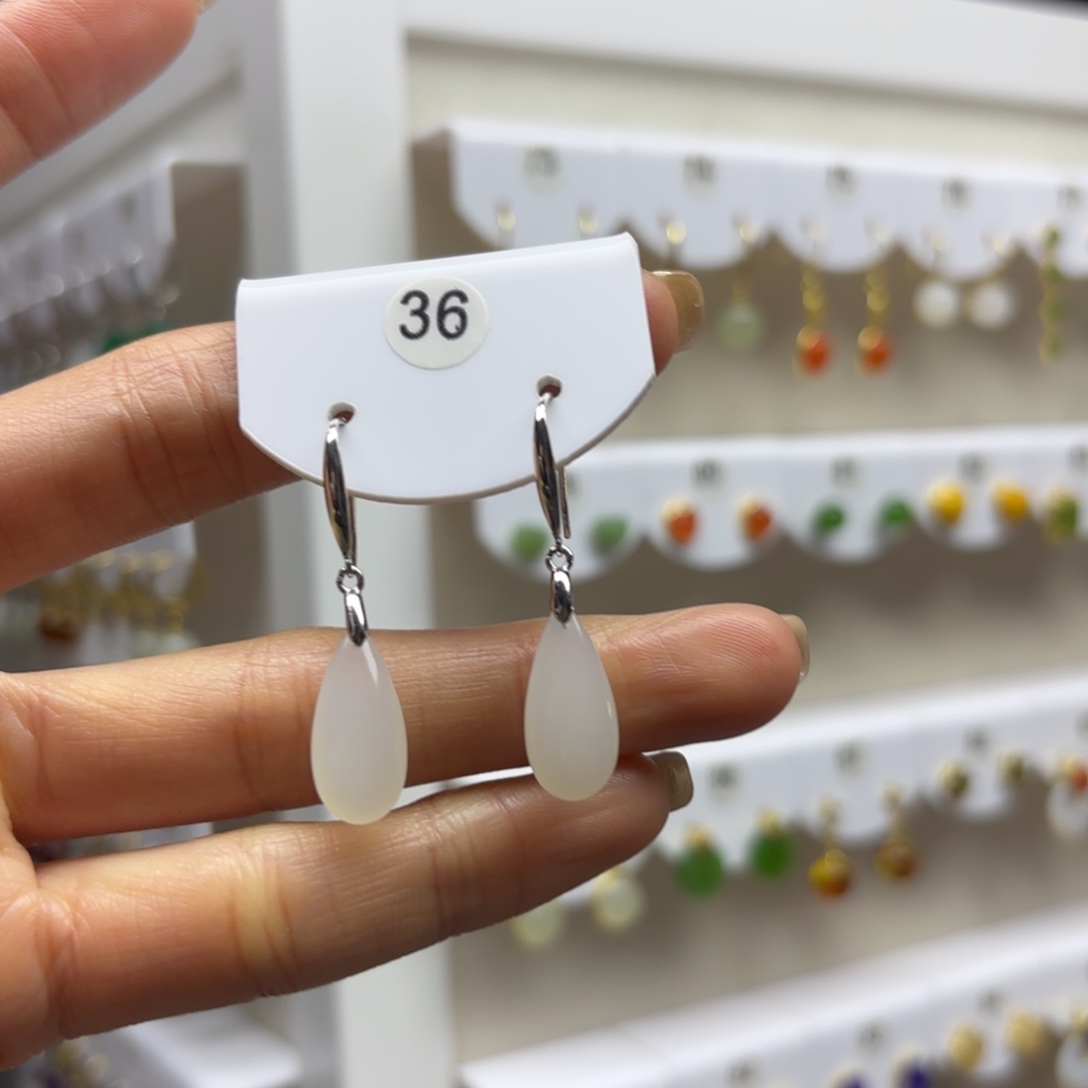 和田玉银S925镶嵌耳饰