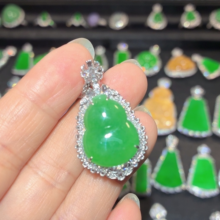 翡翠18K金镶嵌吊坠(不含链)翡翠