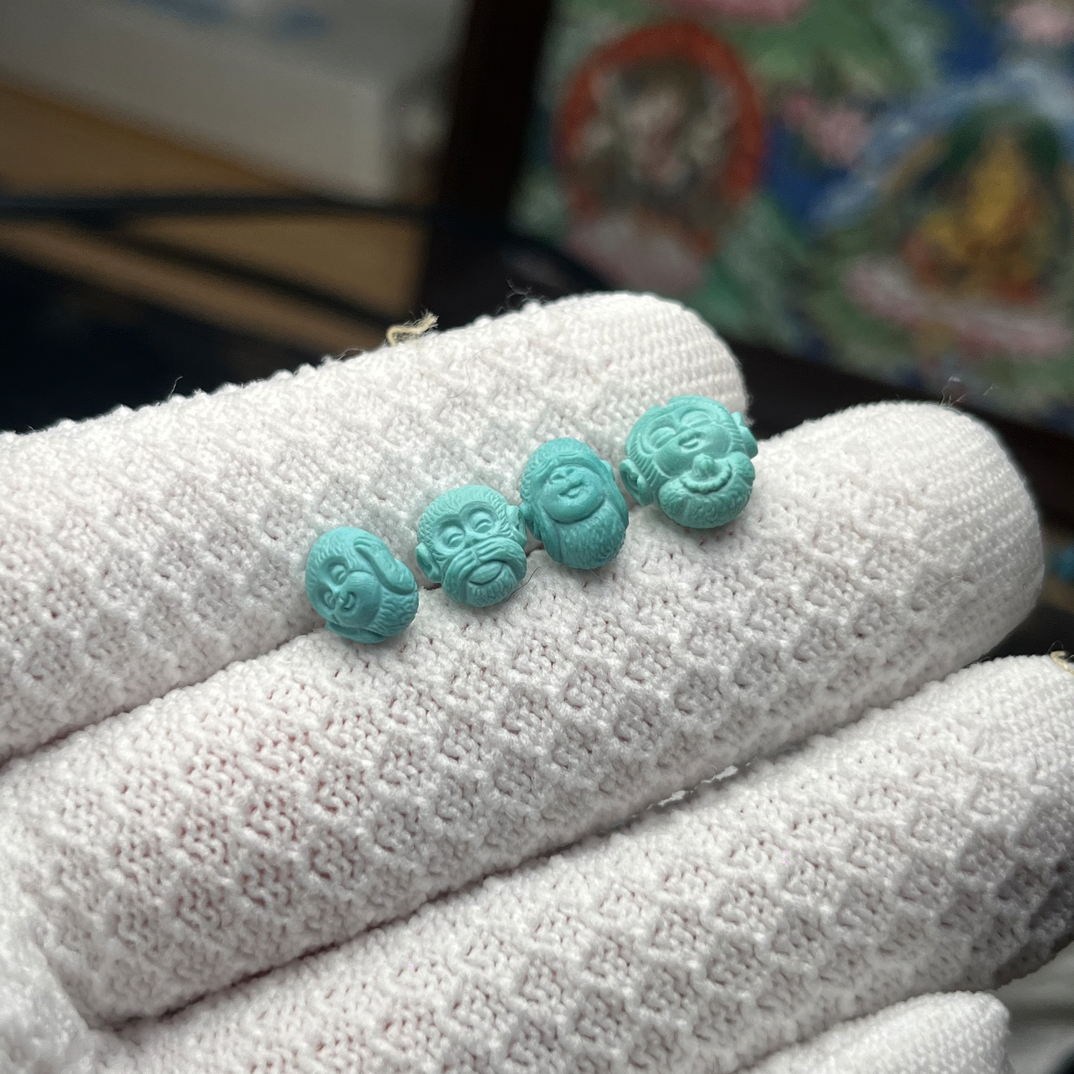 原矿绿松石三不猴套装