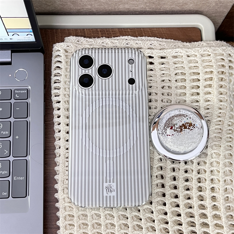 ins风磁吸条纹雪人流沙支架适用16promax手机壳iPhone17苹果15/14