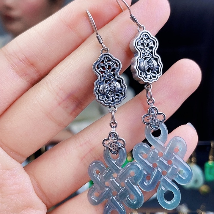 翡翠耳饰银S925镶嵌饰品