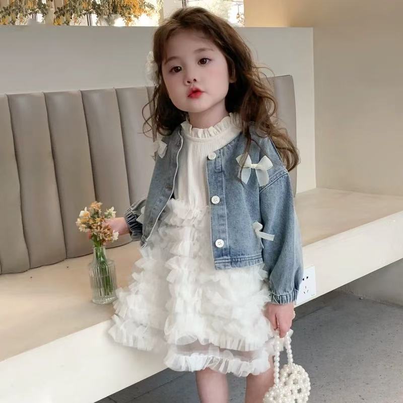 A-Y175女童新款牛仔套装春秋款牛仔蛋糕裙