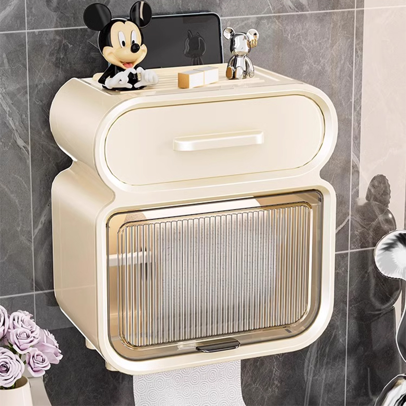 俏洁家用免打孔壁挂式纸巾盒防水收纳抽纸盒置物架轻奢透明收纳盒