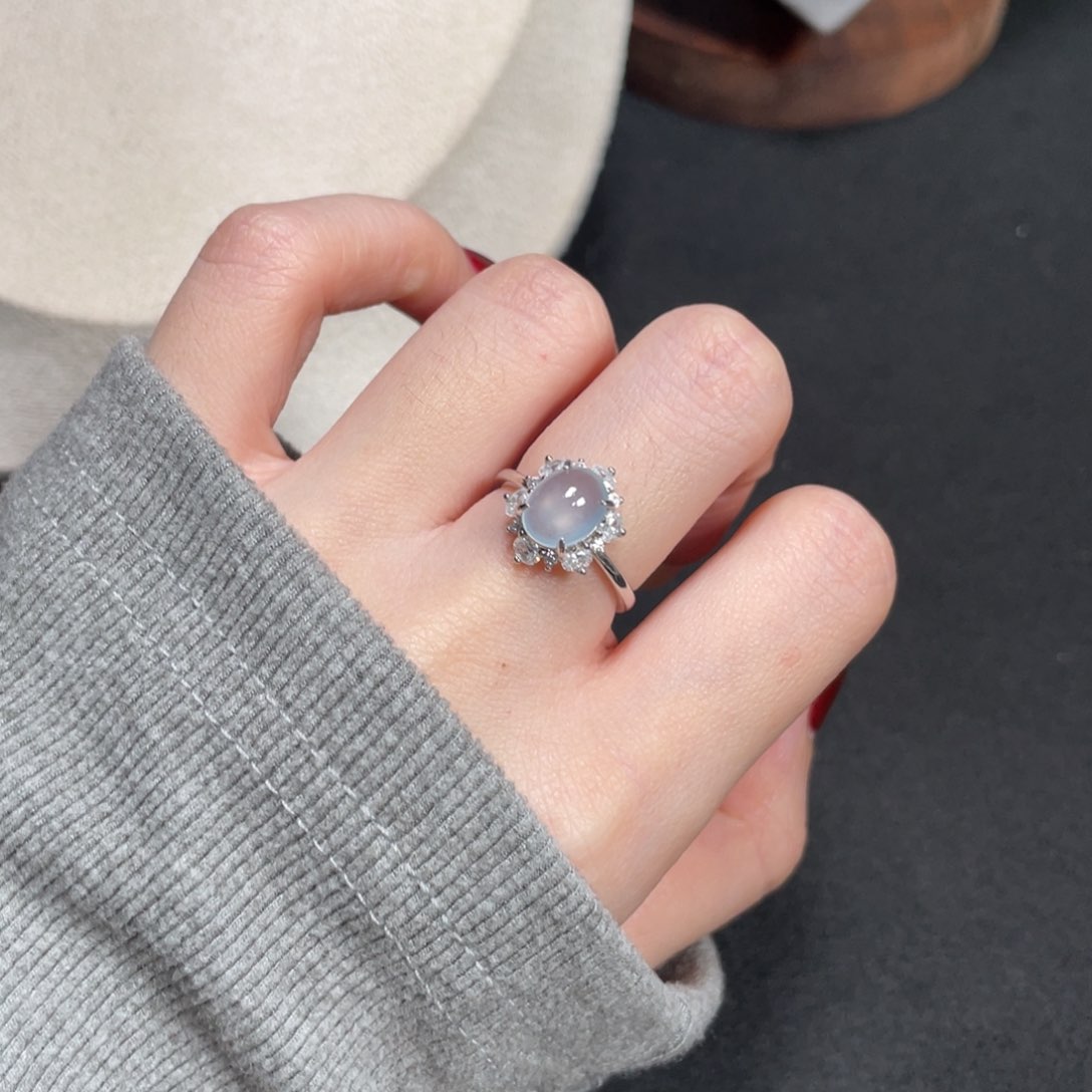 翡翠戒指银S925镶嵌8359