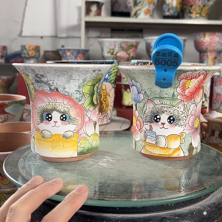 二***四满38包邮景德镇手绘花盆性价比超高