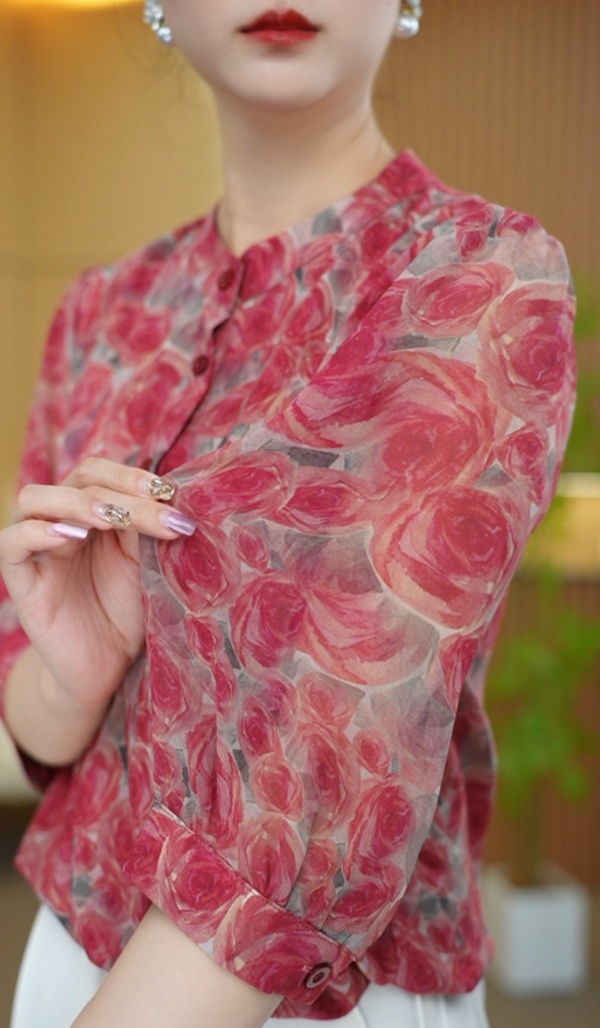 新款优雅气质打底衫碎花显瘦洋气百搭衬衣80436