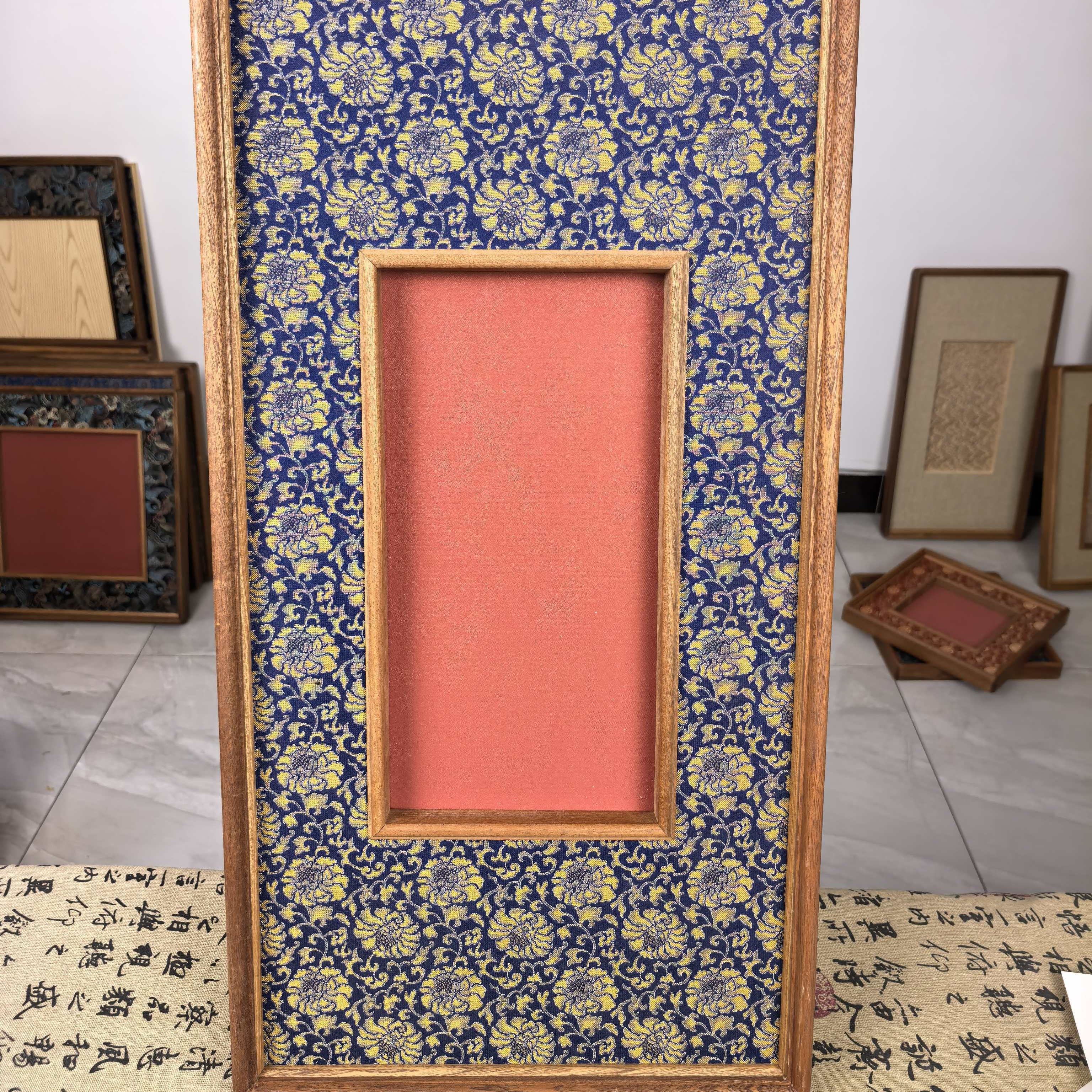 孔雀蓝外33x65内17x33高端乌檀木下凹2.5公分榫卯画框配宣卡