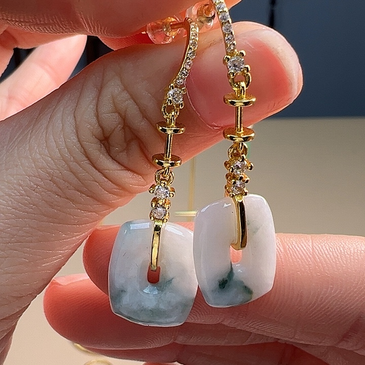 翡翠耳饰银S925镶嵌耳饰