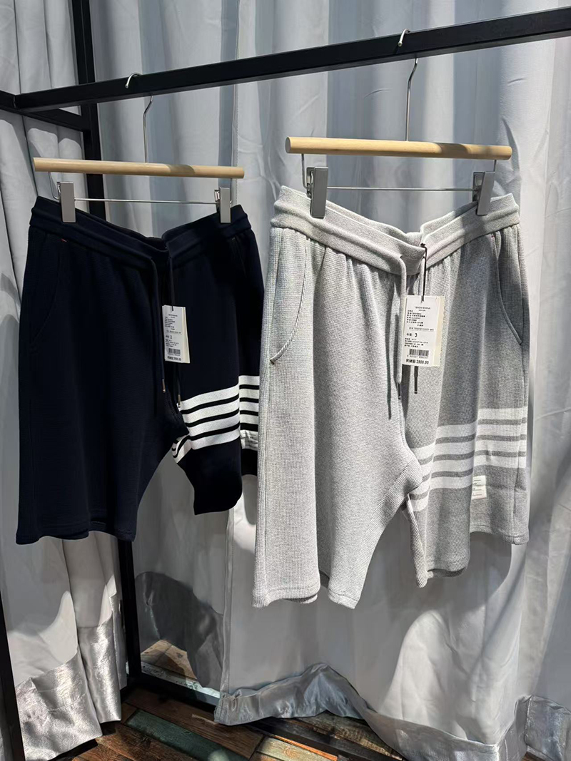 D003tb色织四条杠条纹华夫格棉男士短裤五分裤情侣款夏季商务休闲