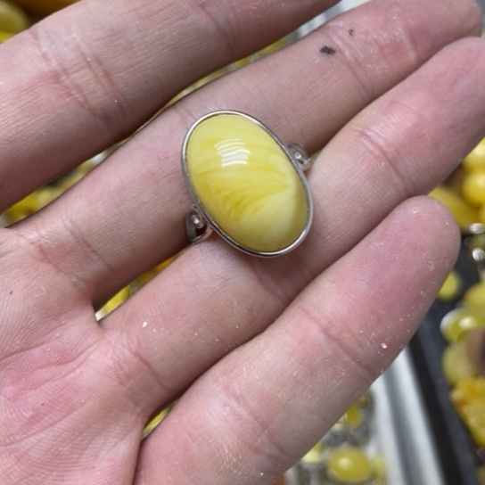 蜜蜡裸石银S925镶嵌戒指