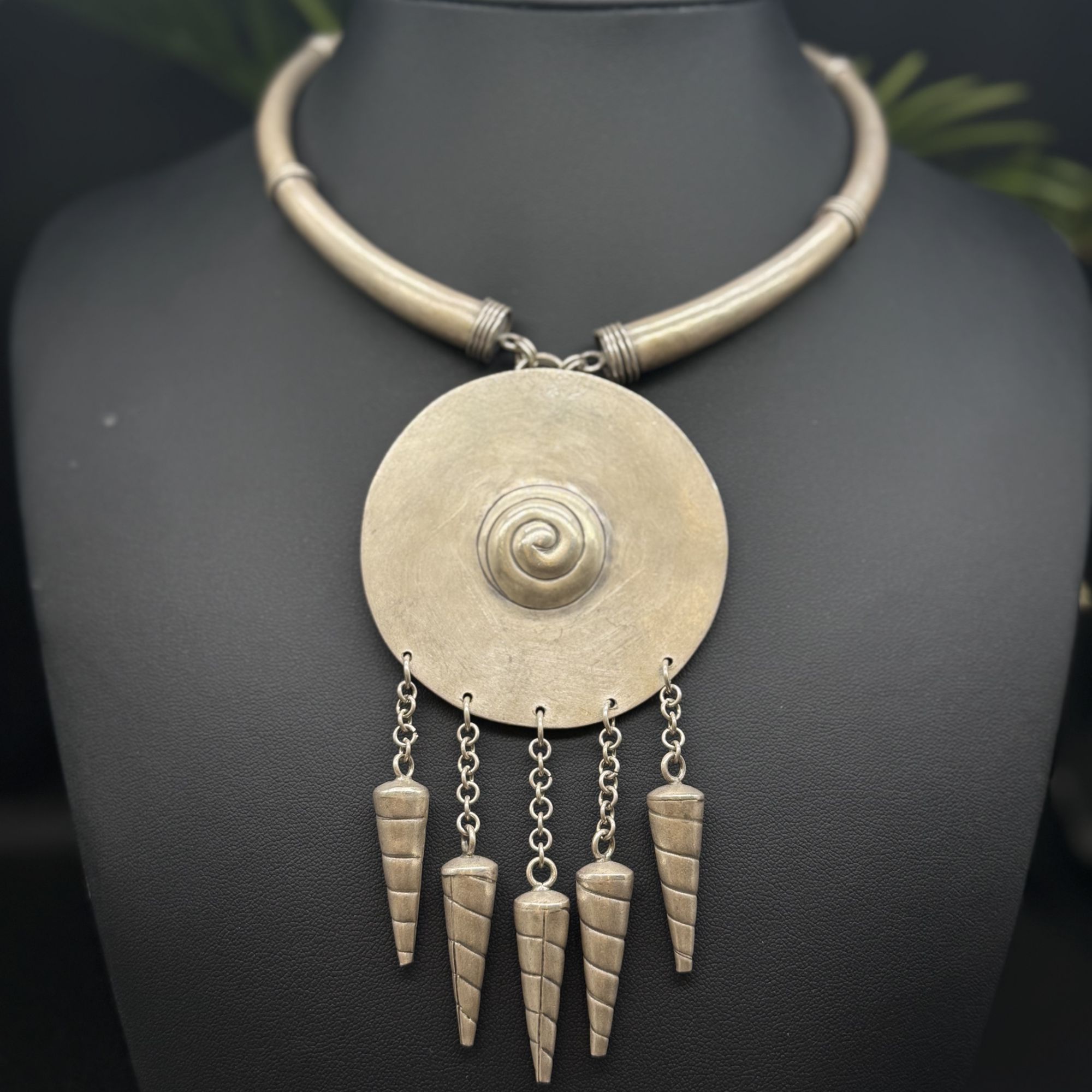 坠链均925银 泰式925银圆盘弯管螺纹银项链