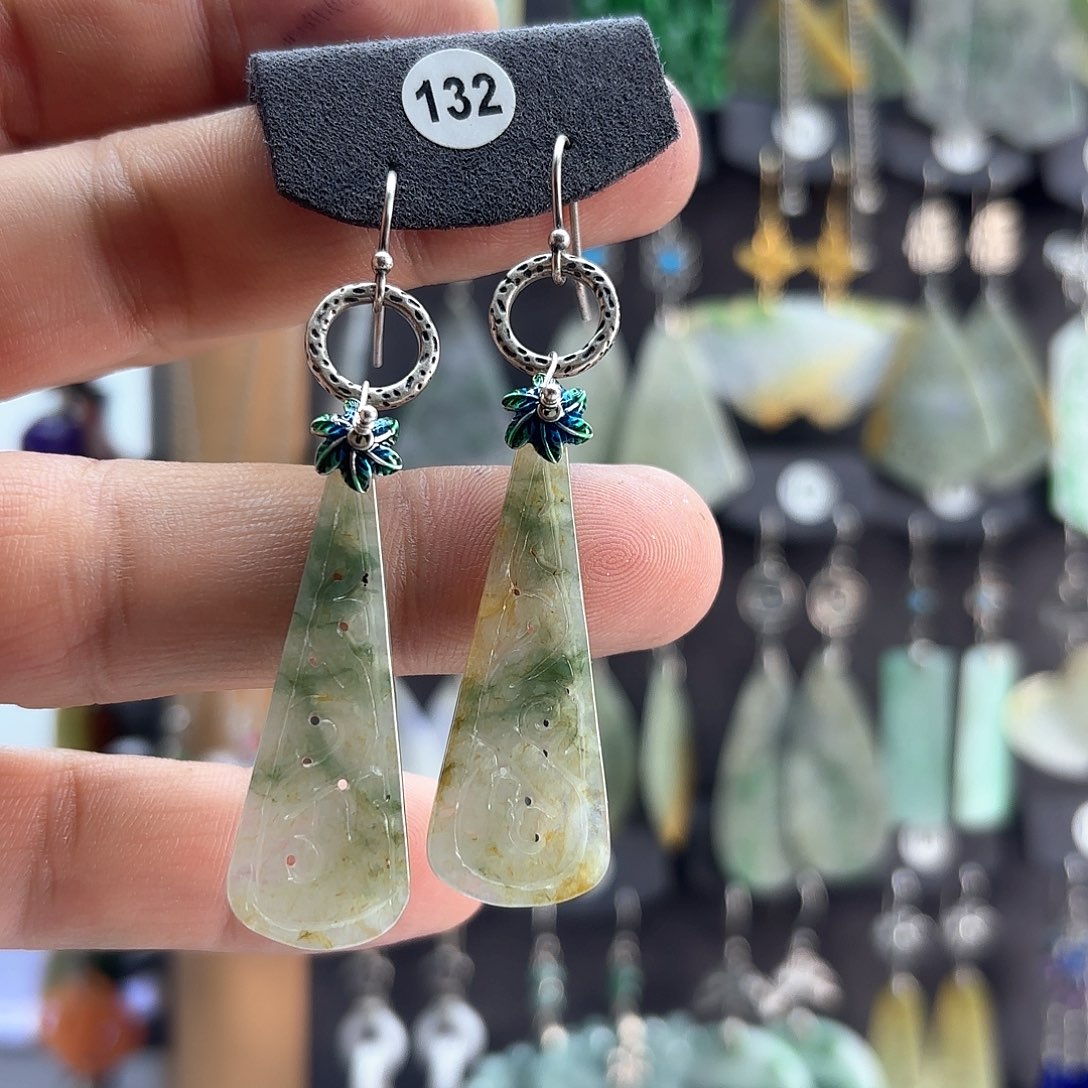 翡翠耳饰银S925镶嵌凤*喵