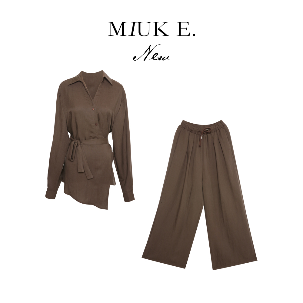 MIUKE 【极简主义】25年亚麻天丝早秋简约轻奢套装女上衣裤子两件套