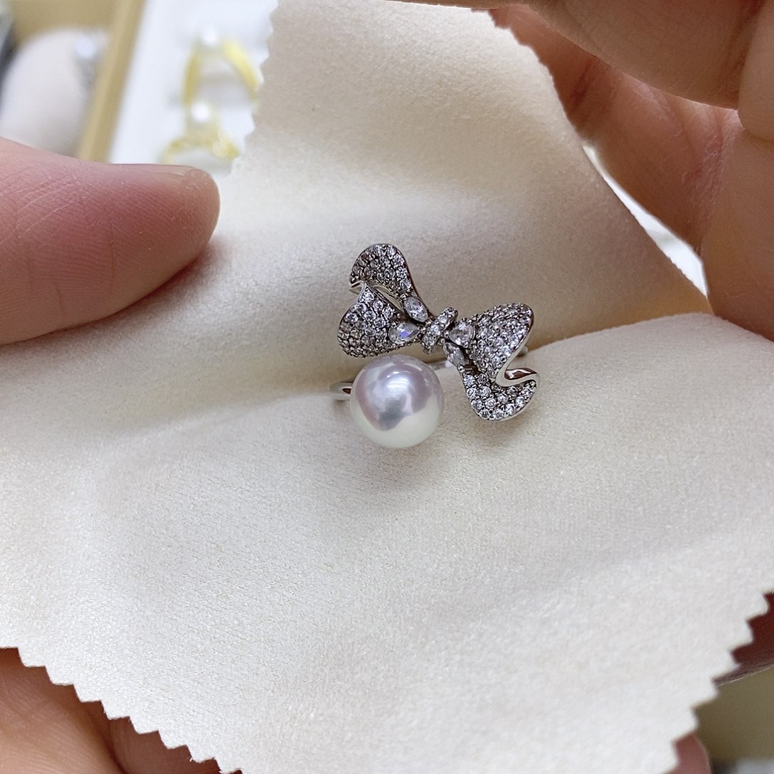 海水珍珠戒指银S925镶嵌8.5