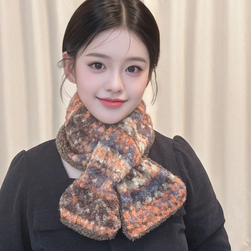 圈圈毛毛围脖保暖交叉秋冬新款韩版学生送礼洋气可爱围巾