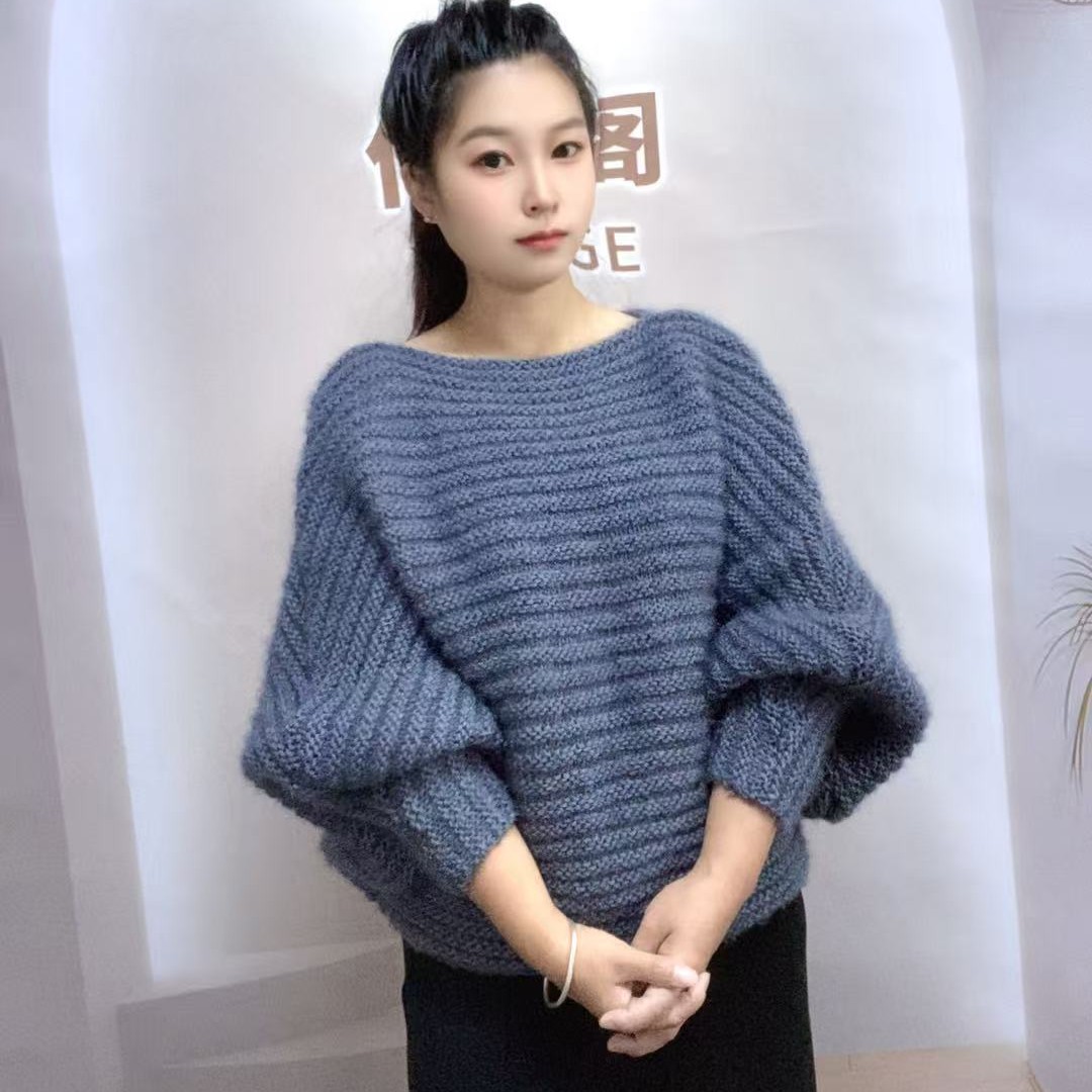 蝙蝠袖超柔星空纯色凤羽绒手染亮丝绒线手工编织毛衣围巾帽子毛线