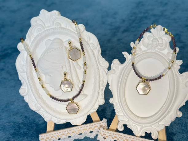 铜合金项链 灯小炮莫桑石珍珠紫色项链