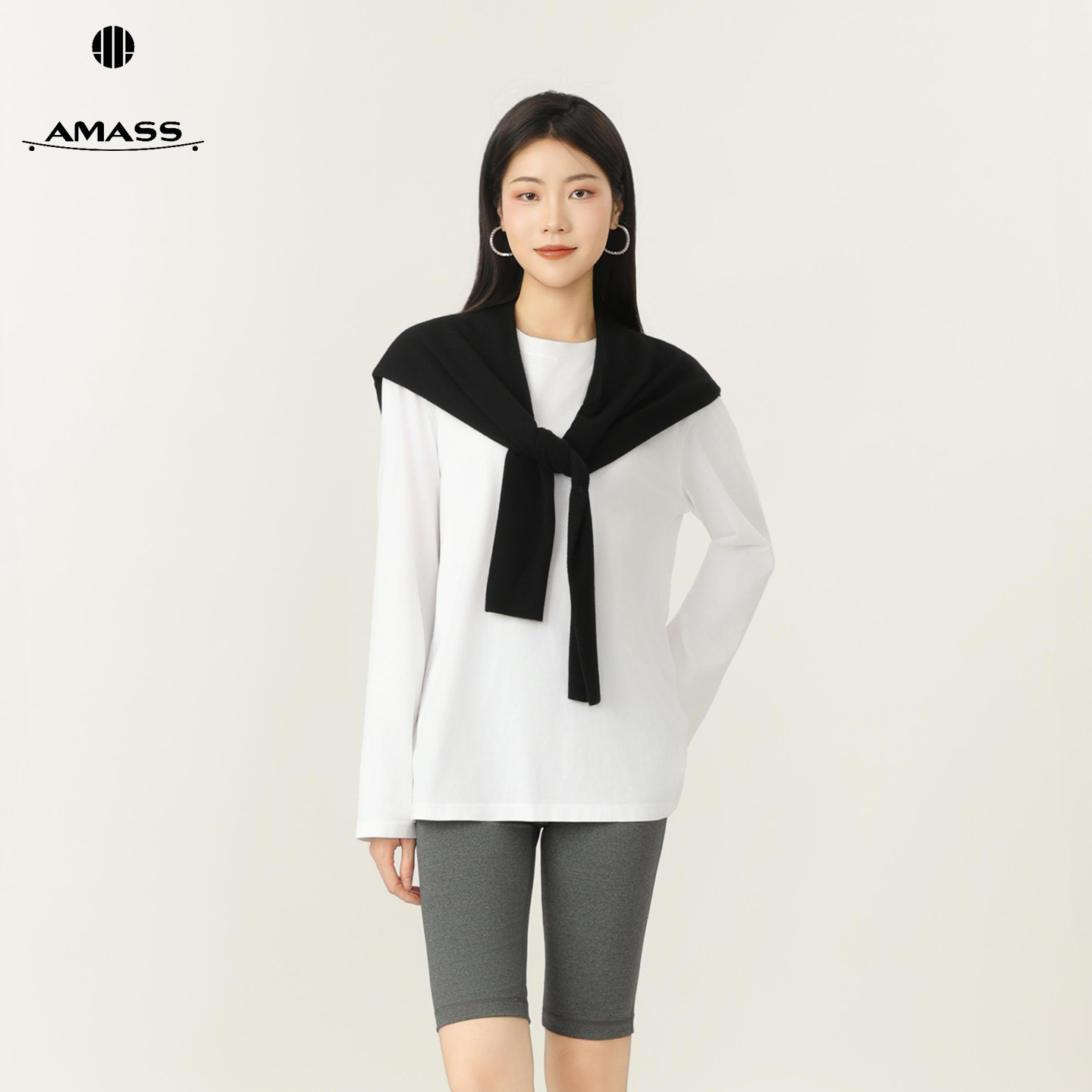 AMASS/阿玛施秋季纯棉简约圆领打底韩系ins风宽松长袖T恤5300890