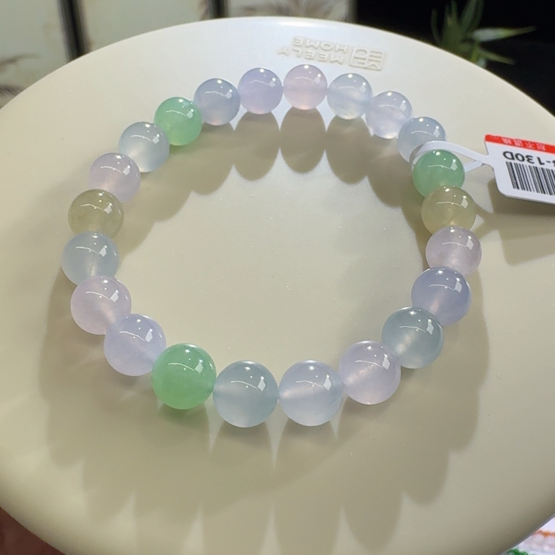 未镶嵌手链翡翠巨漏！高冰马卡龙手串卡8 梦幻！