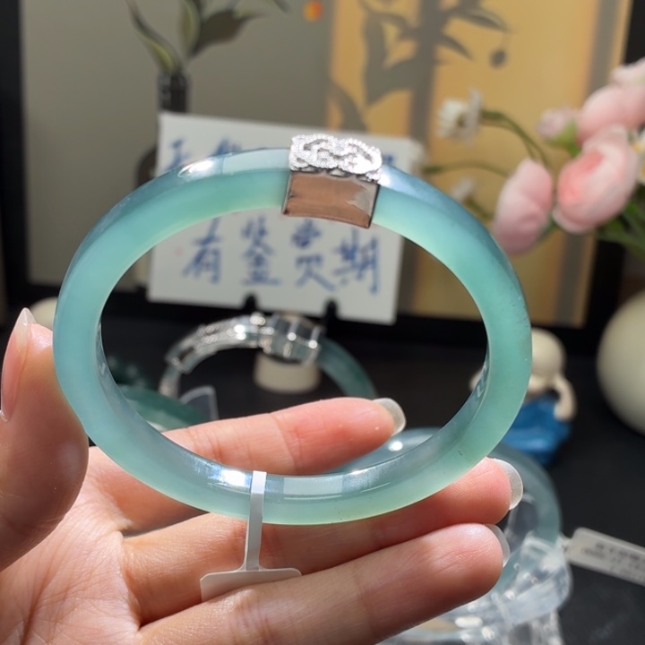翡翠未镶嵌手镯无棉冰蓝绿镶嵌