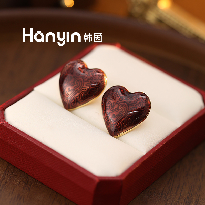 铜合金仿水晶耳饰 925银针时尚百搭涂鸦爱心耳钉小众设计高级感