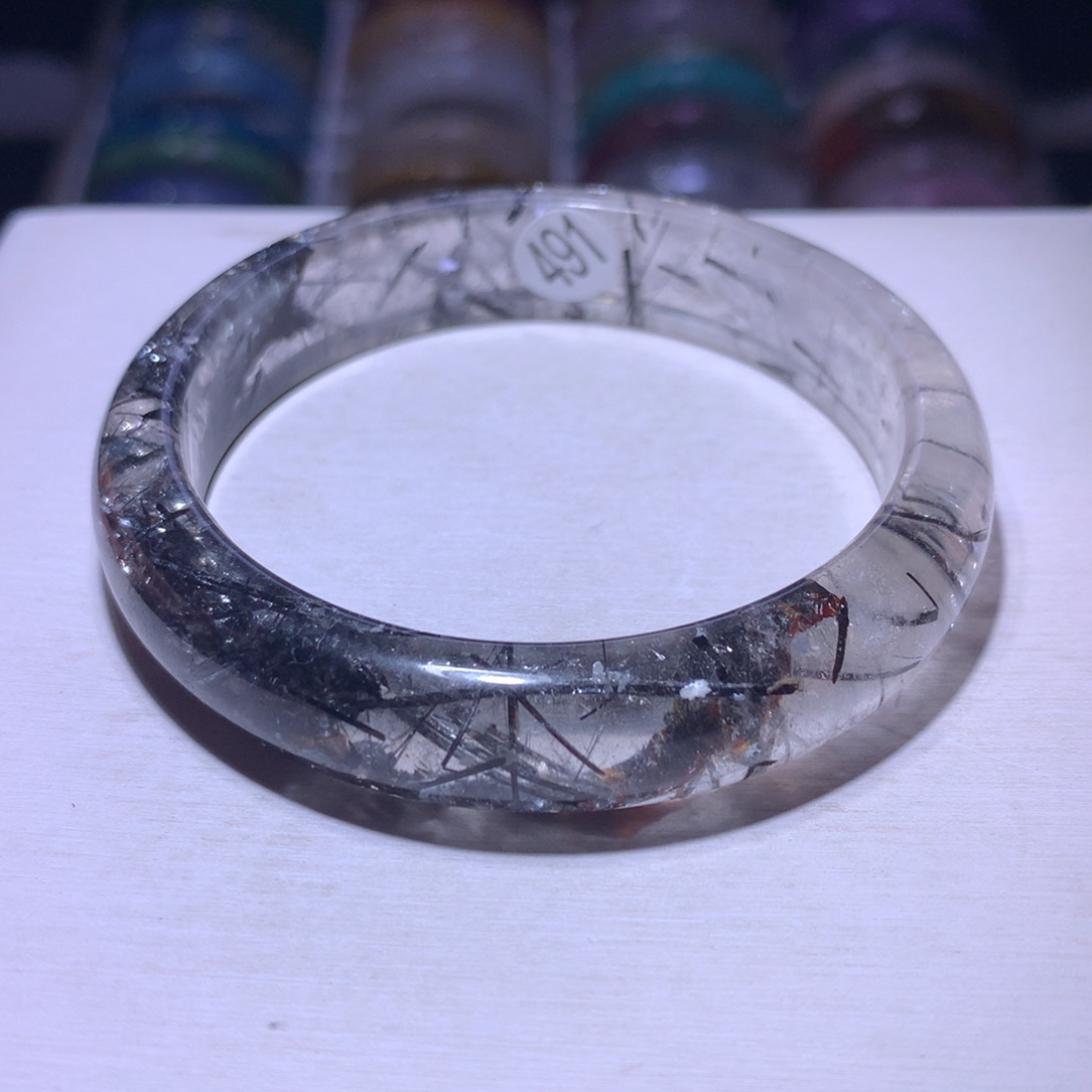 银S925镶嵌水晶手镯黑发晶57.7圈491