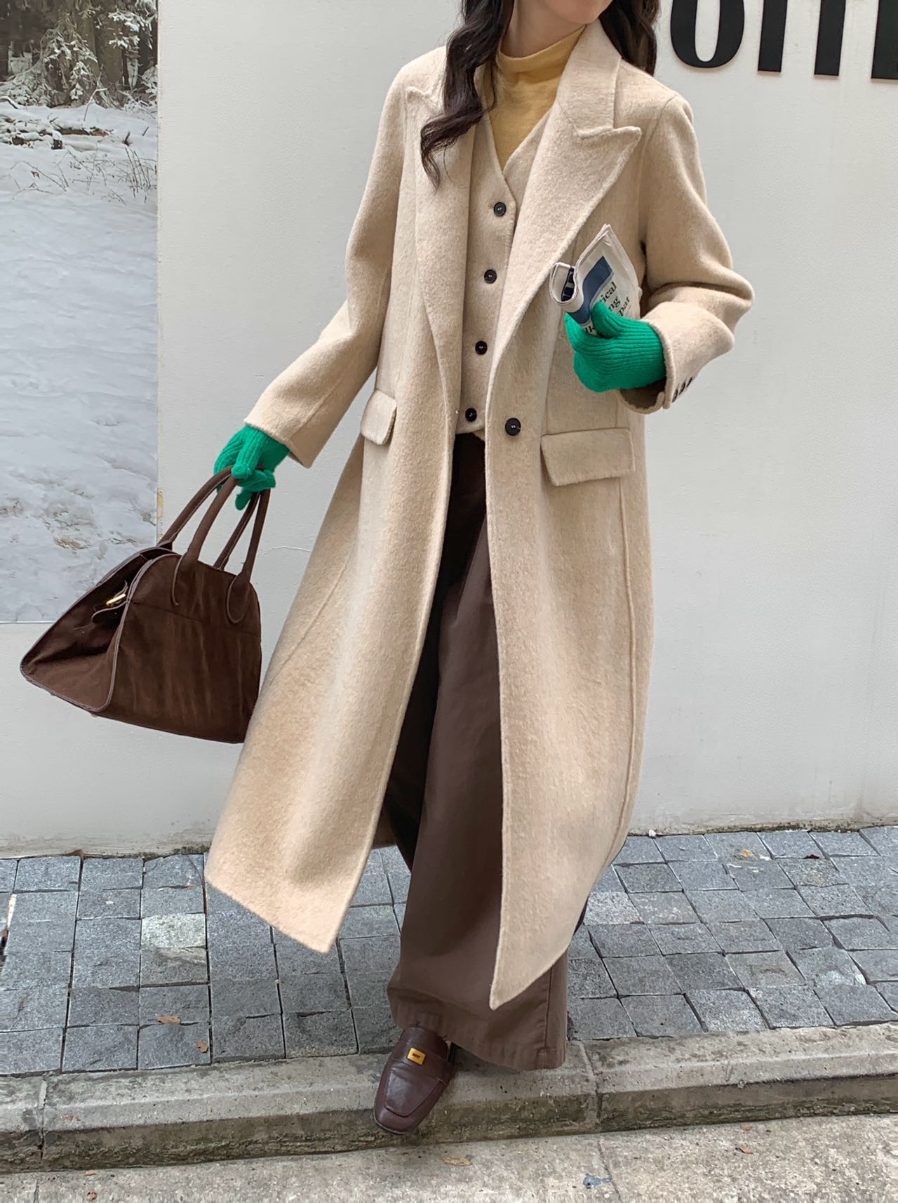 珩绣2025秋冬新款带马甲假两件长款羊毛大衣毛呢外套8550中长款