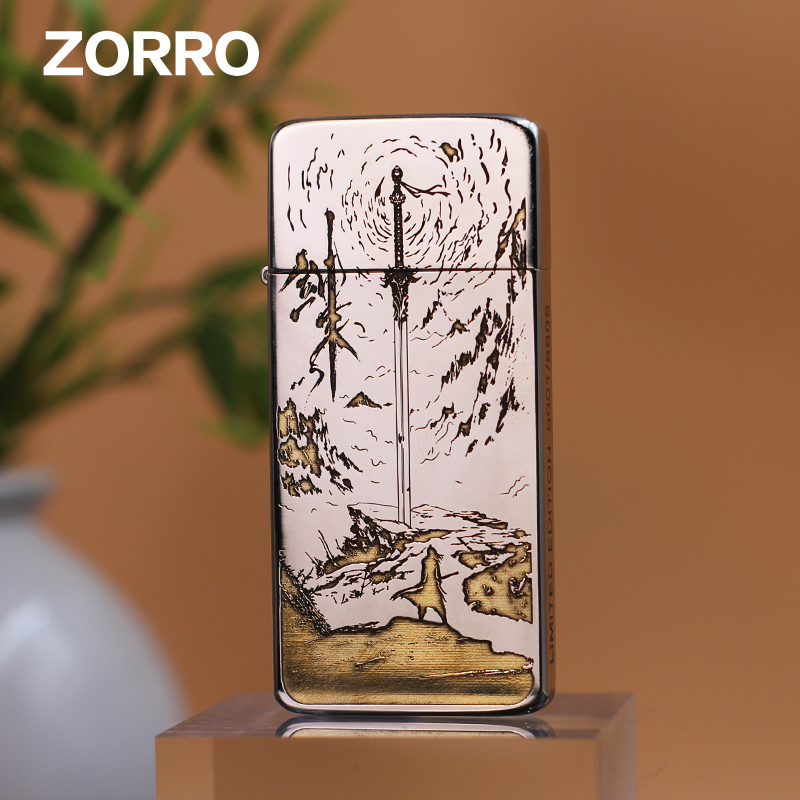 ZORRO佐罗【剑来】薄款纤巧二代银金煤油打火机送男士礼物窄机