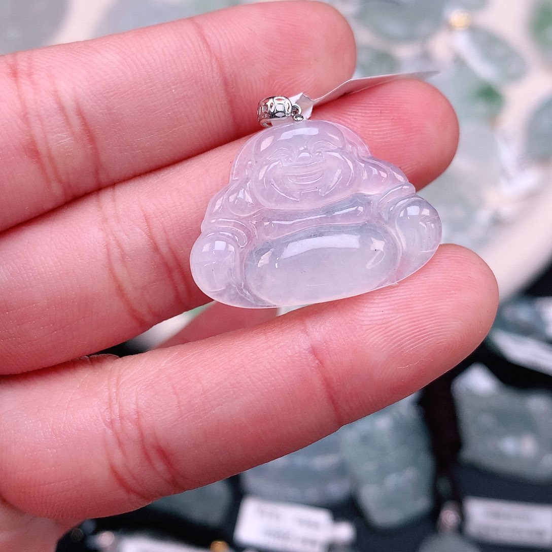 翡翠颈饰18K金镶嵌冰胶佛公