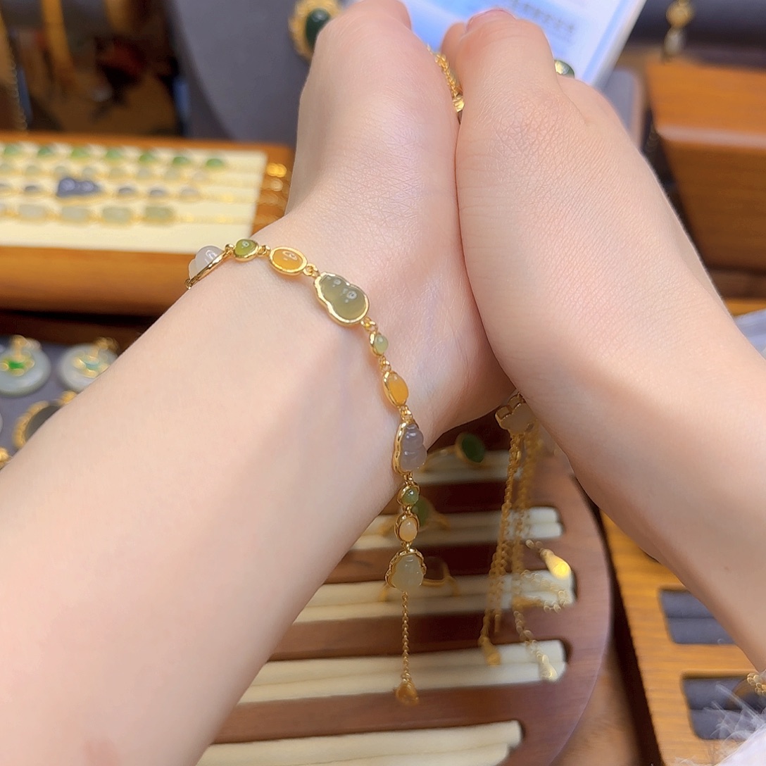 和田玉手链银S925镀金镶嵌