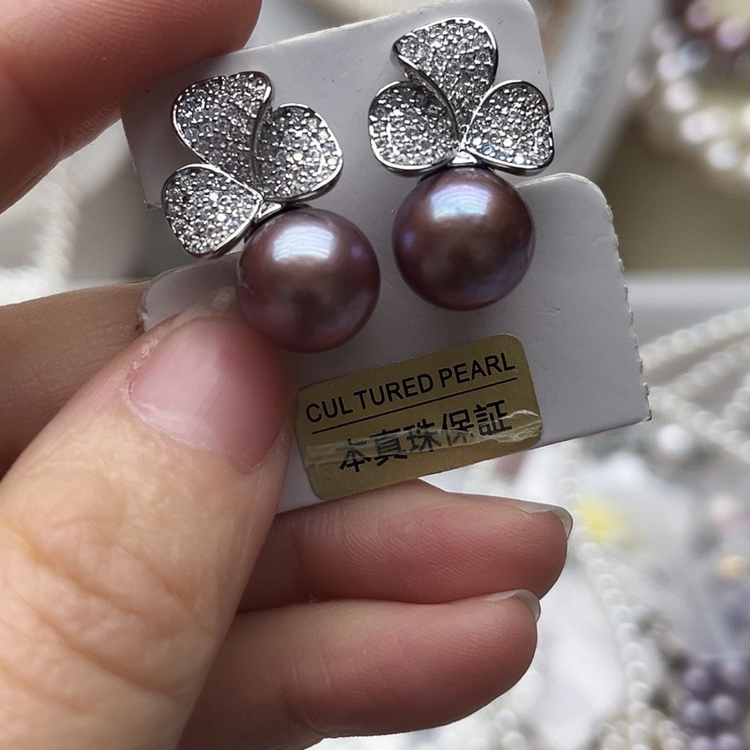 淡水珍珠吊坠或者耳钉银S925镶嵌