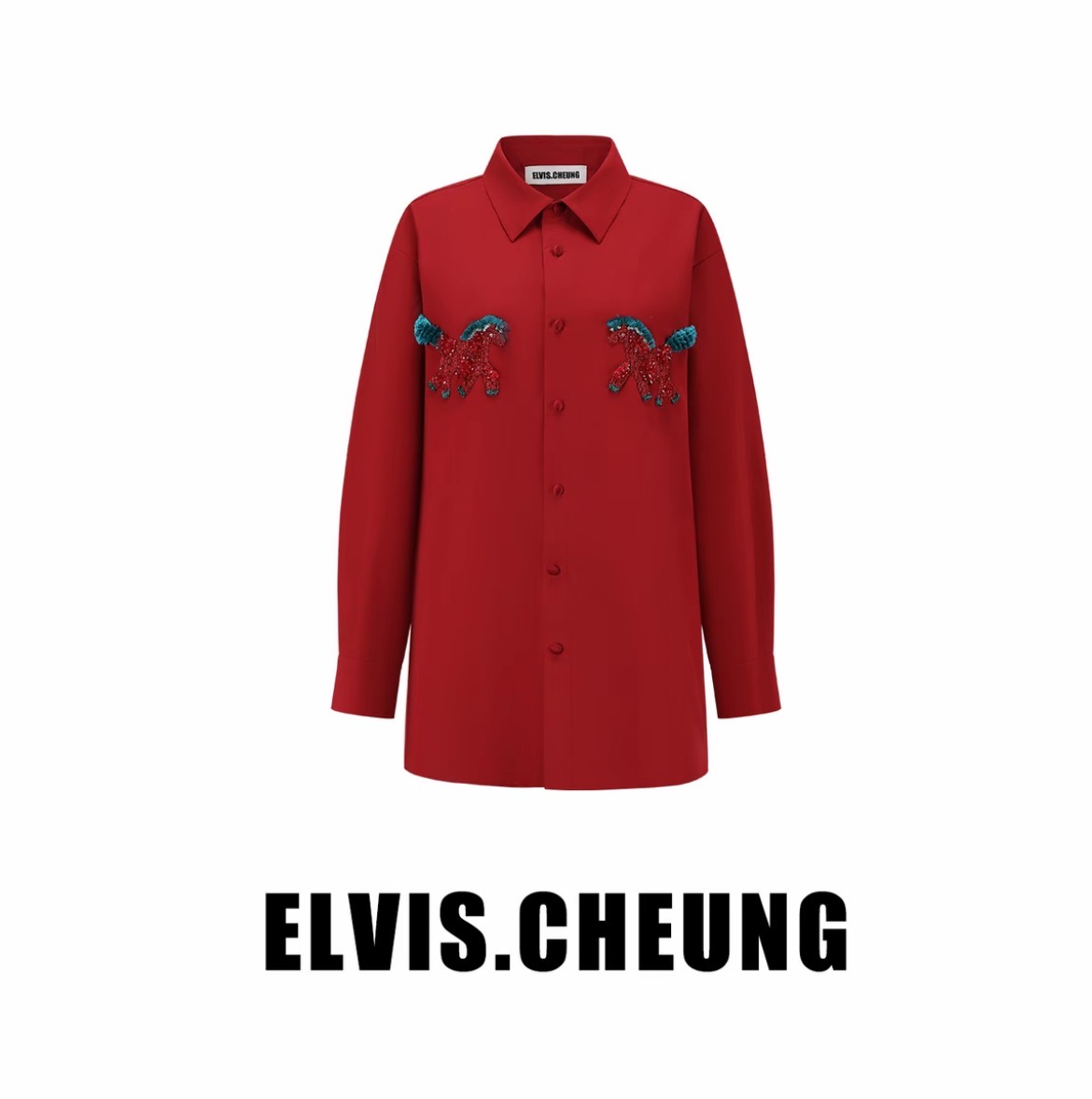 【顾文婷专属达播】蒋云26 红马造型手工法绣衬衣 E26SS06701