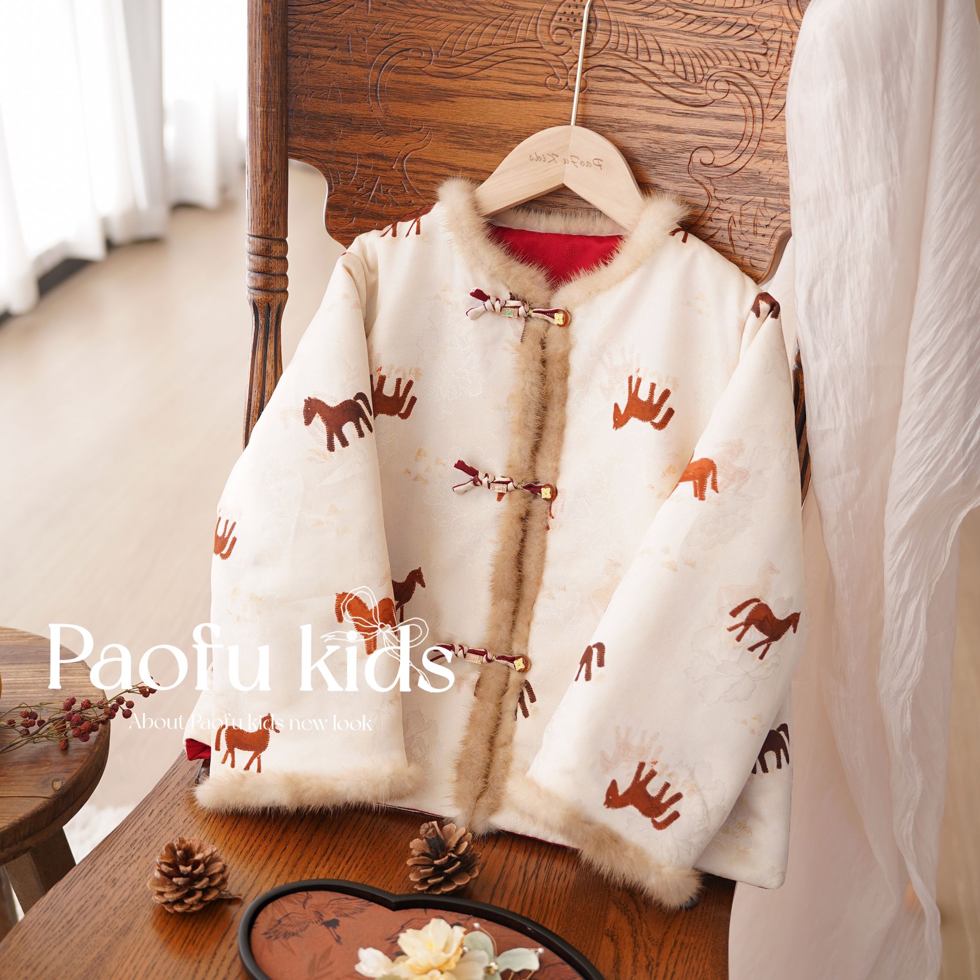 【奔马】泡芙【羊毛填充】【水貂毛领 两面两穿】冬季女童外套 PF51215